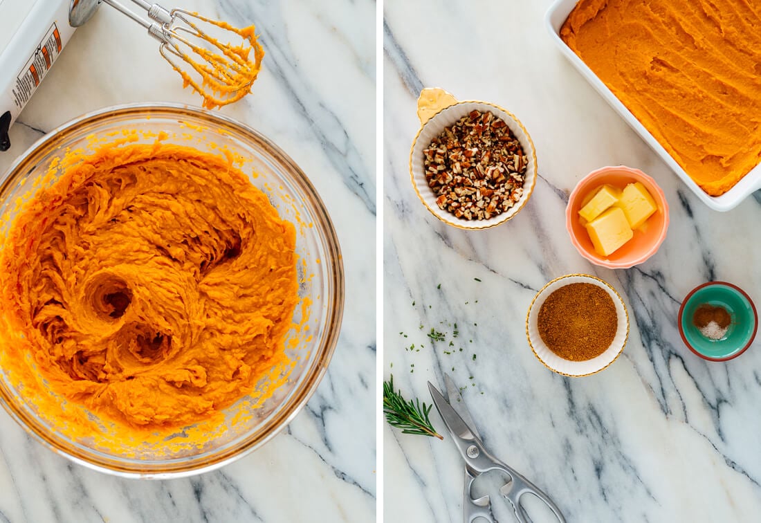 whipped sweet potatoes and topping ingredients