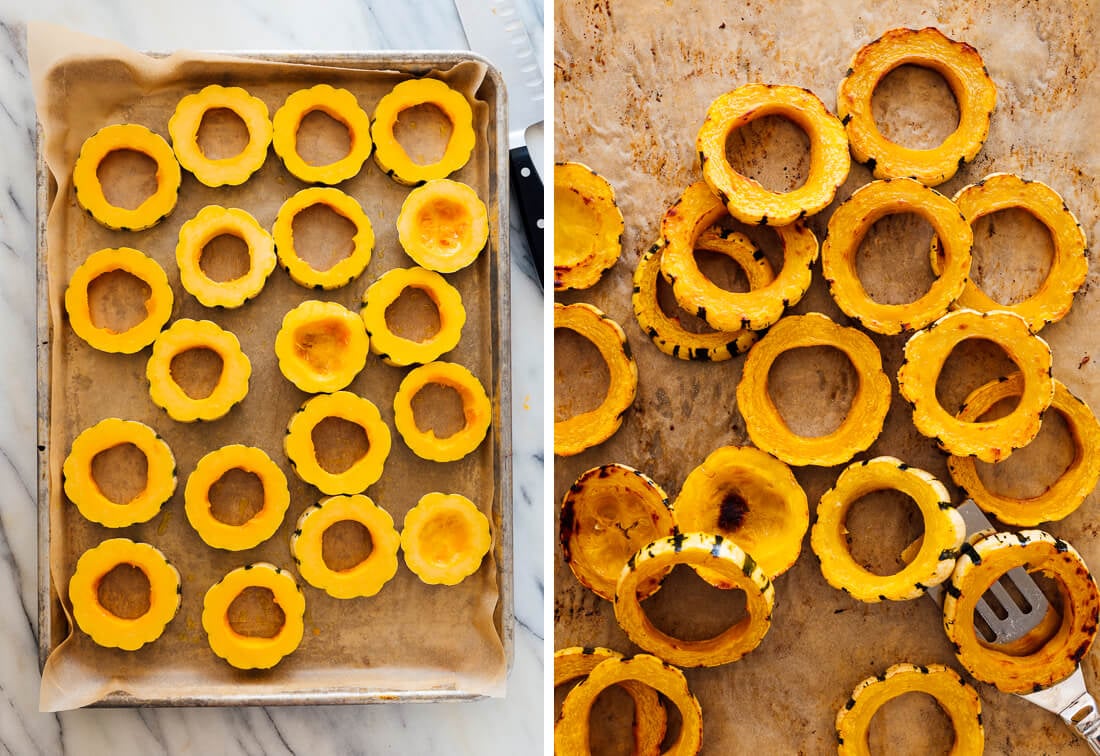 delicata squash before and after roasting