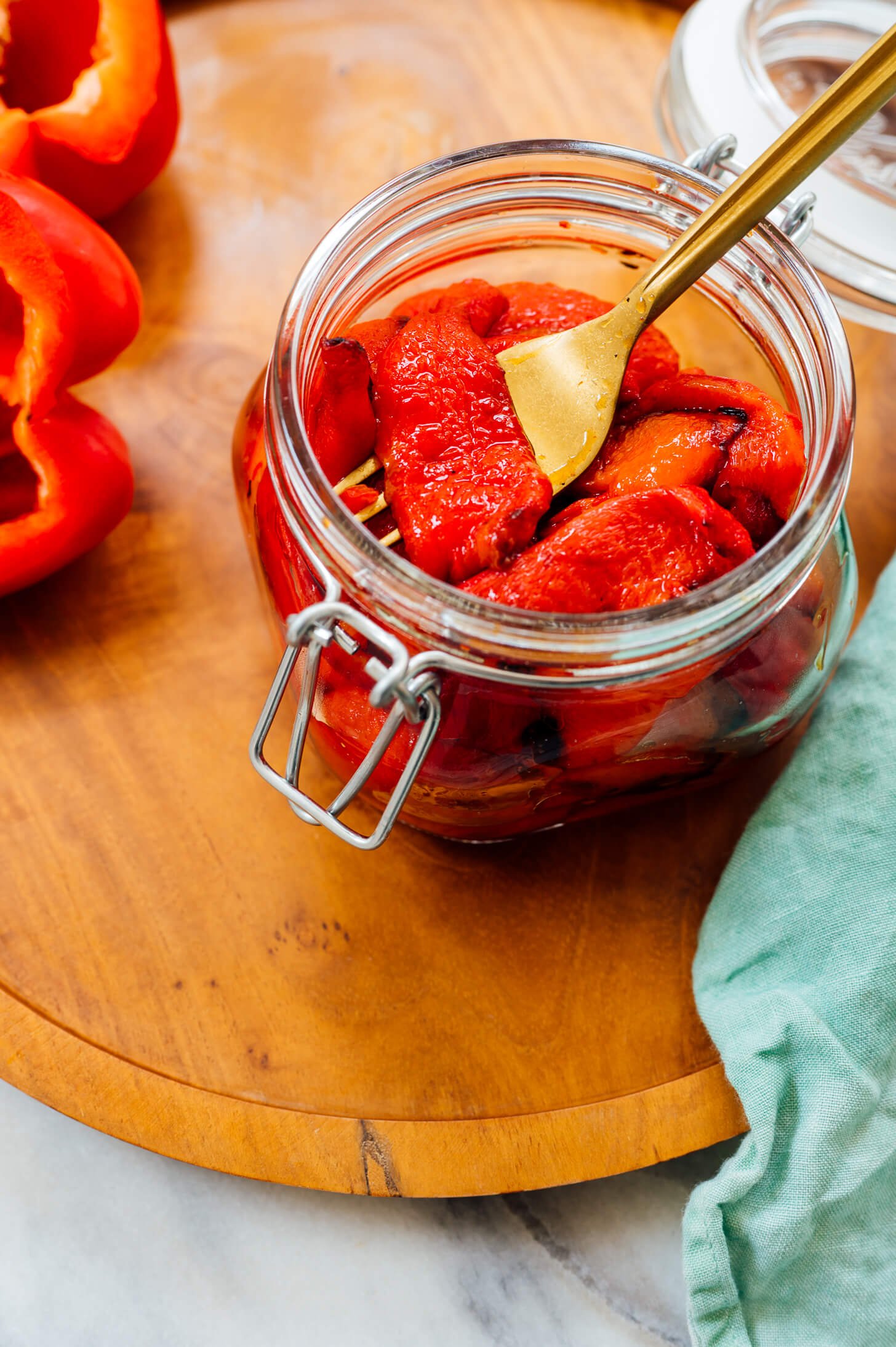 roasted red peppers in jar