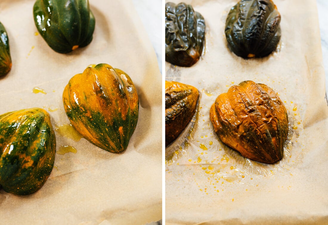 acorn squash before and after roasting