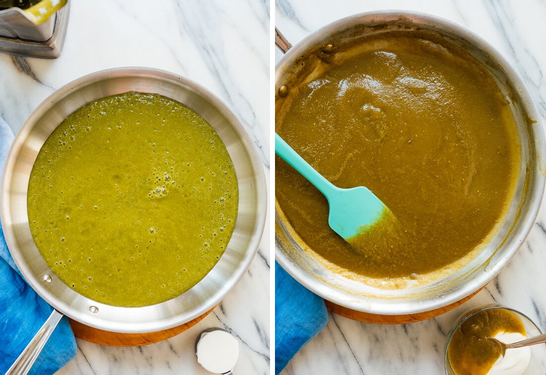 green enchilada sauce, before and after cooking