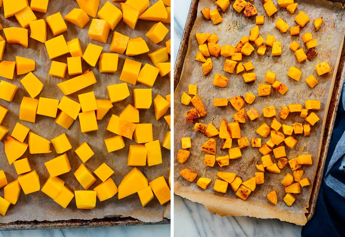 butternut squash before and after roasting