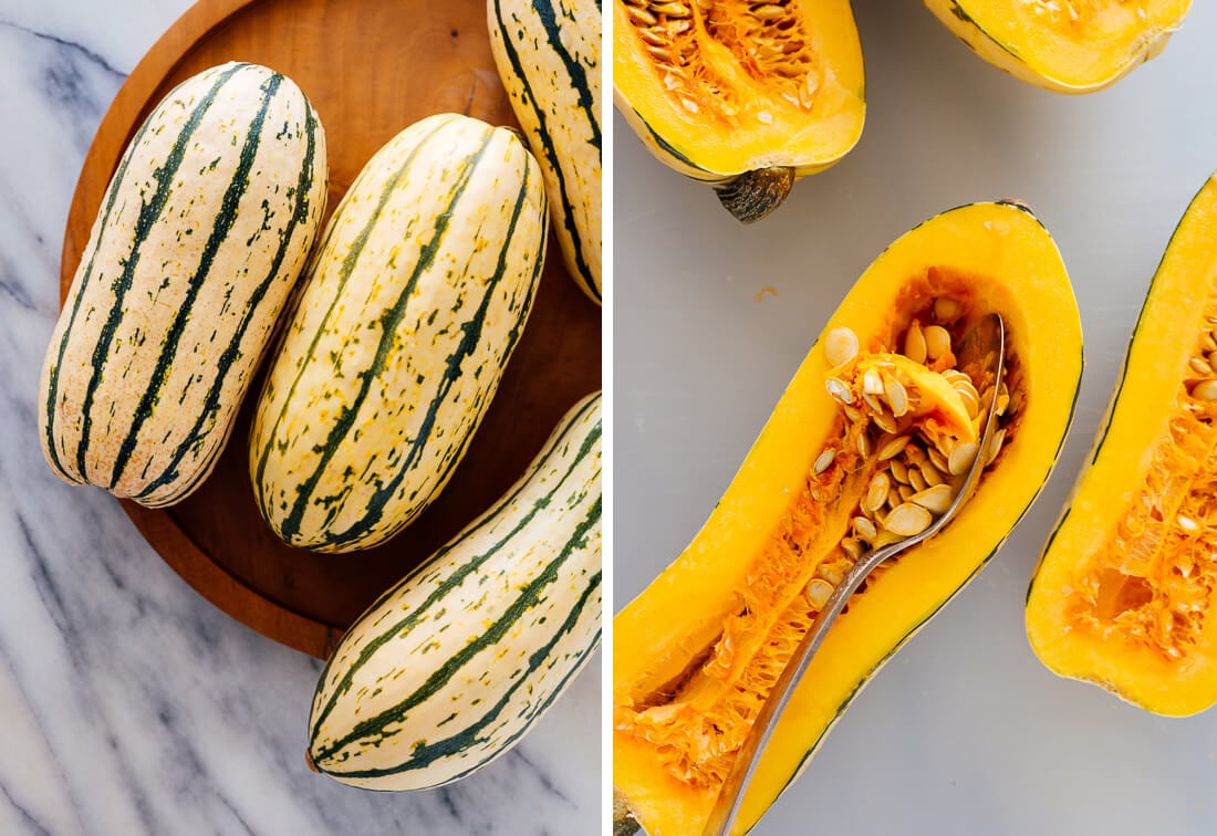 delicata squash before and after cutting