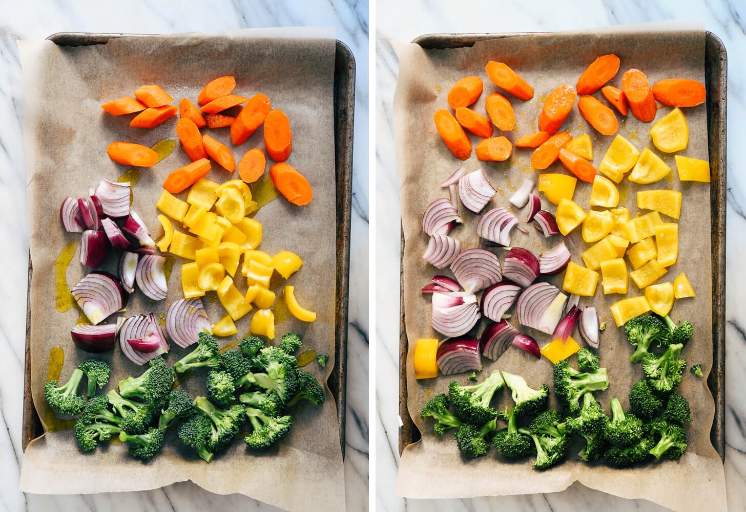 prepared vegetables on pan