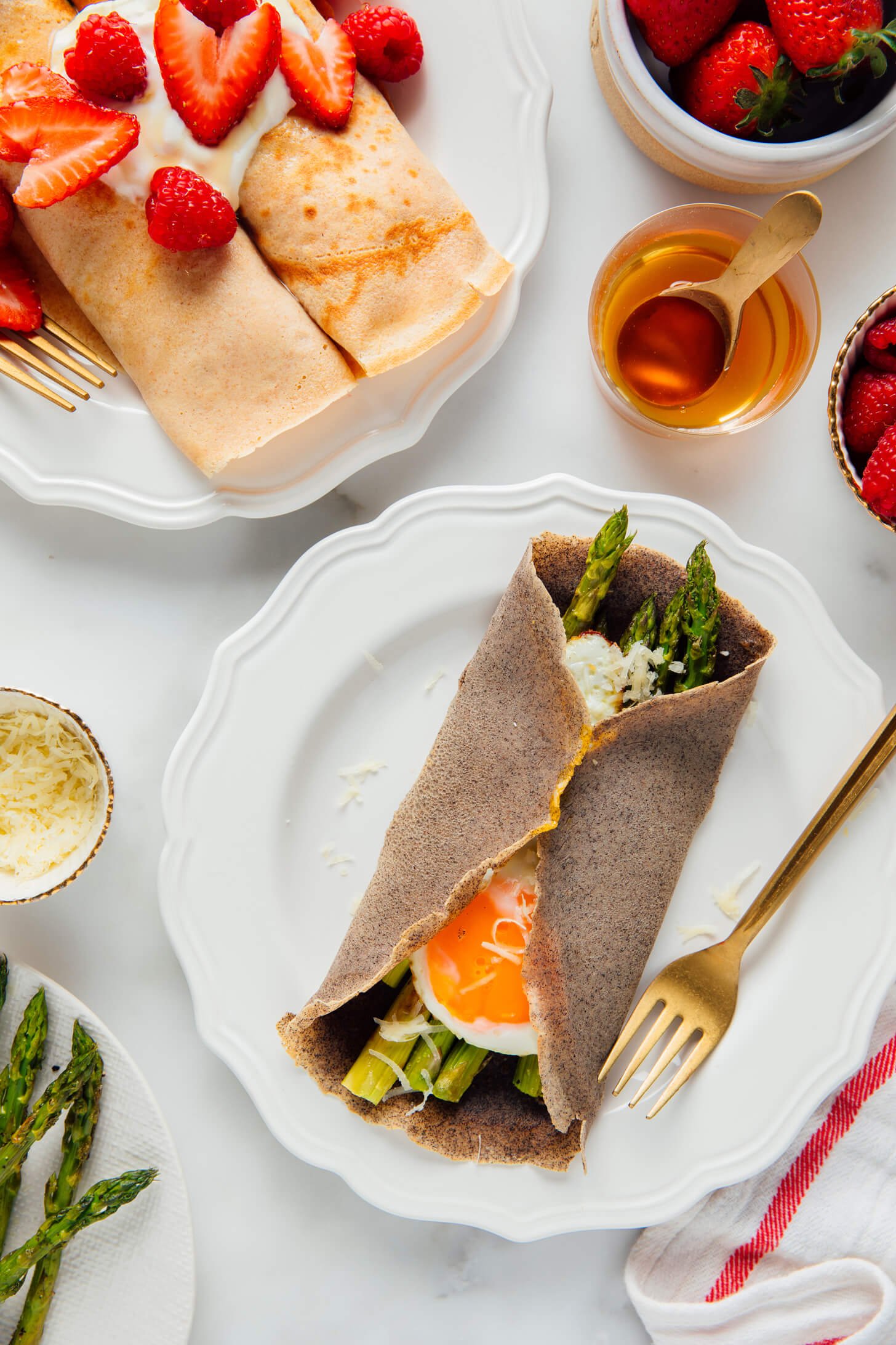 two kinds of crepes, sweet and savory