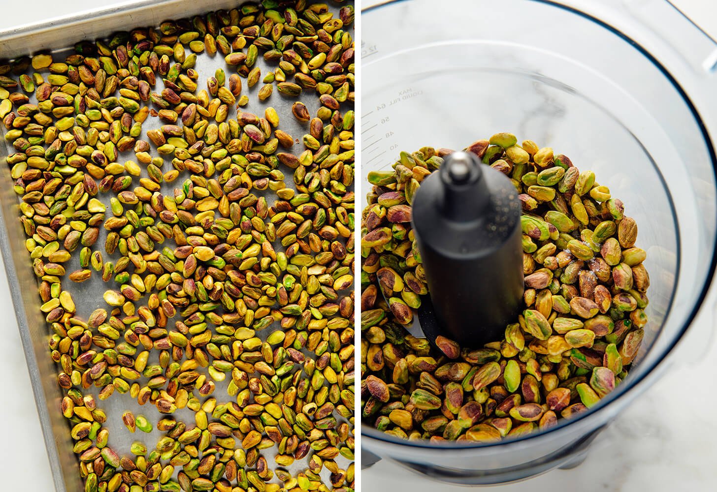 toasted pistachios in food processor
