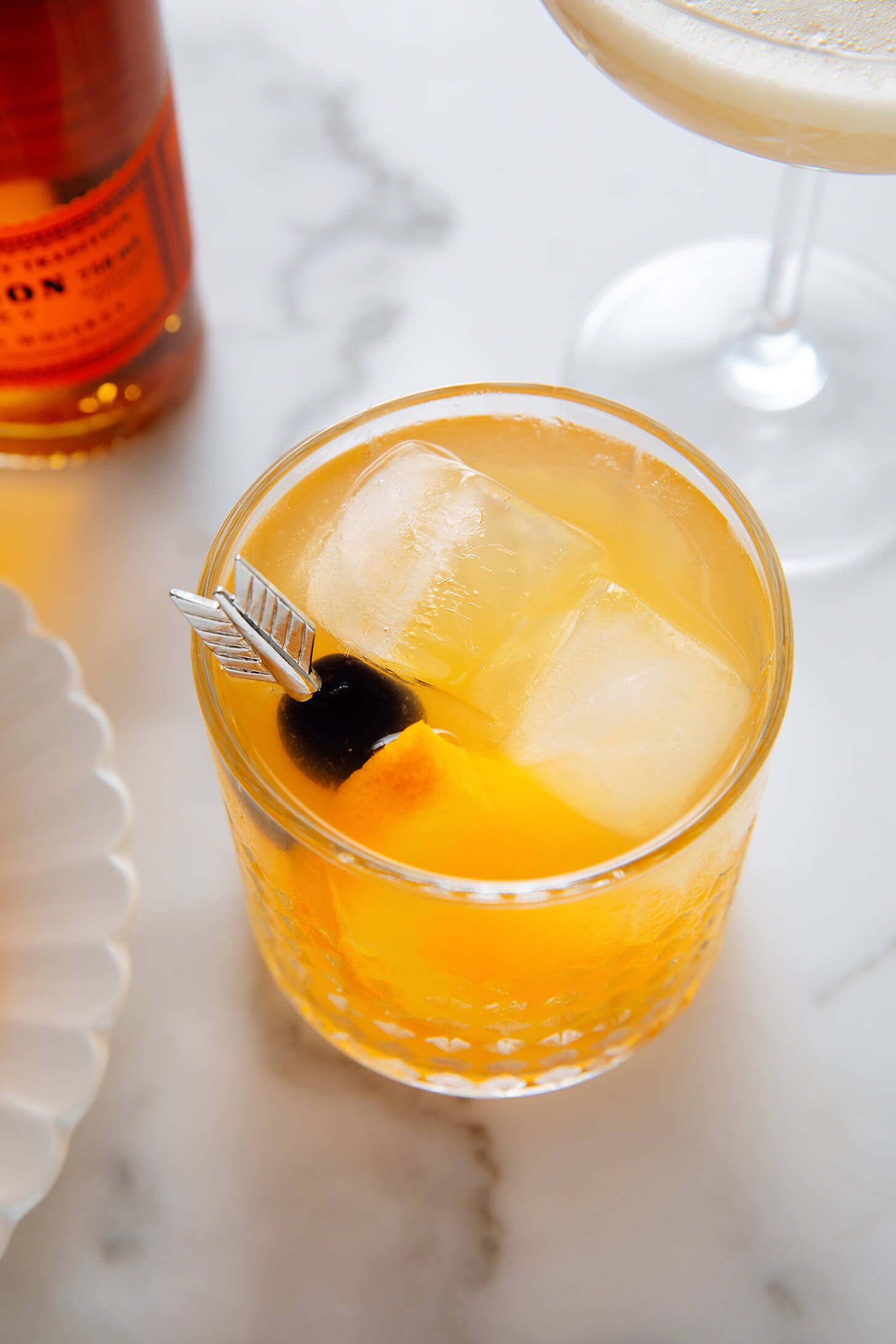 whiskey sour on the rocks (no egg, also known as a Boston Sour)