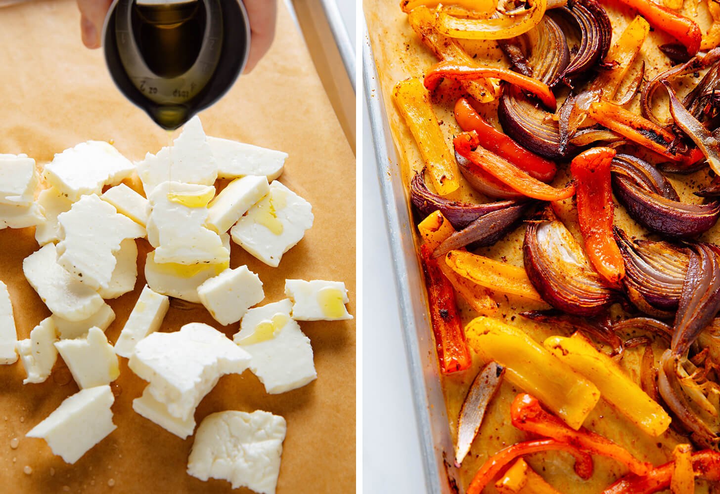 halloumi cheese and bell pepper preparation