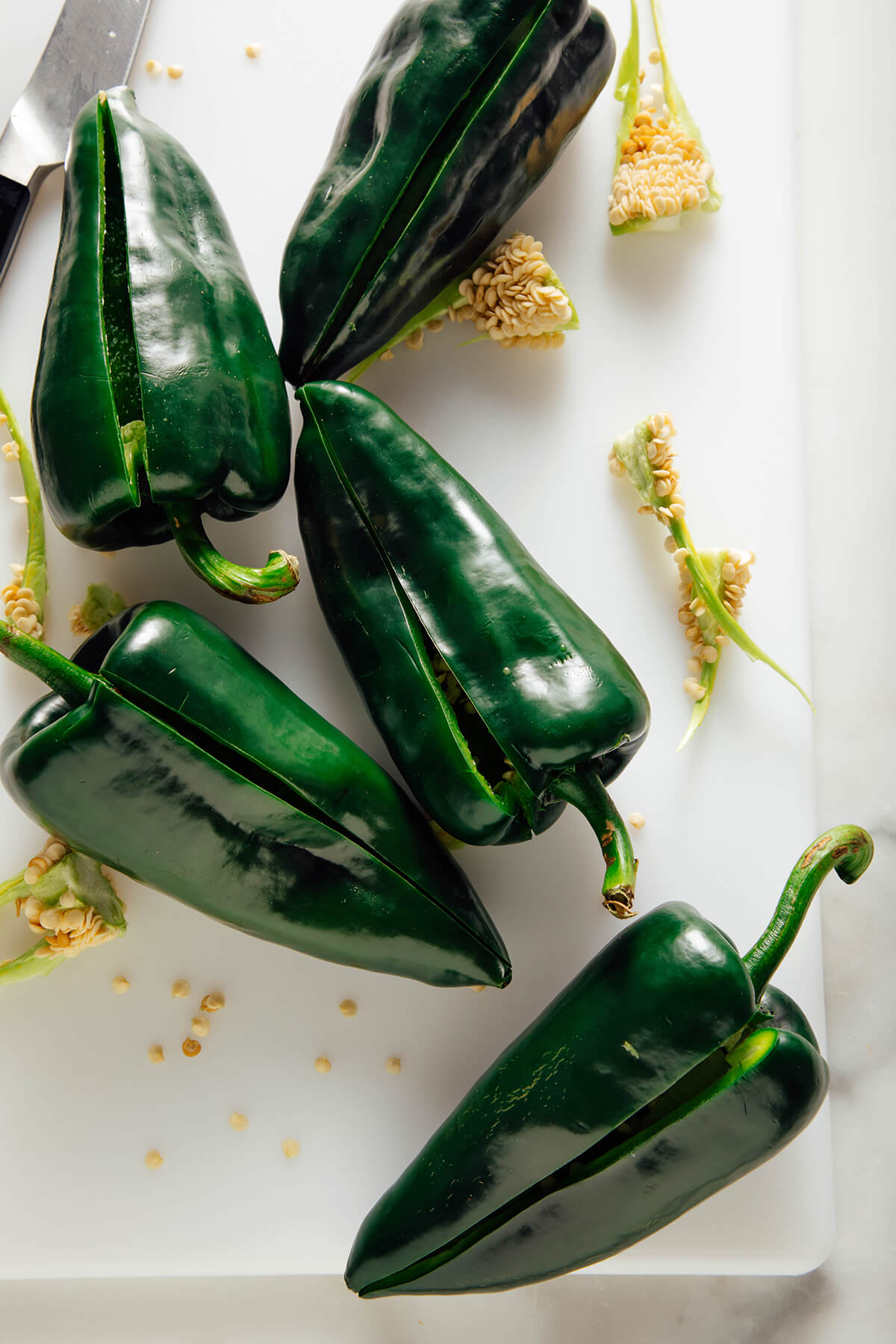 how to cut poblano peppers