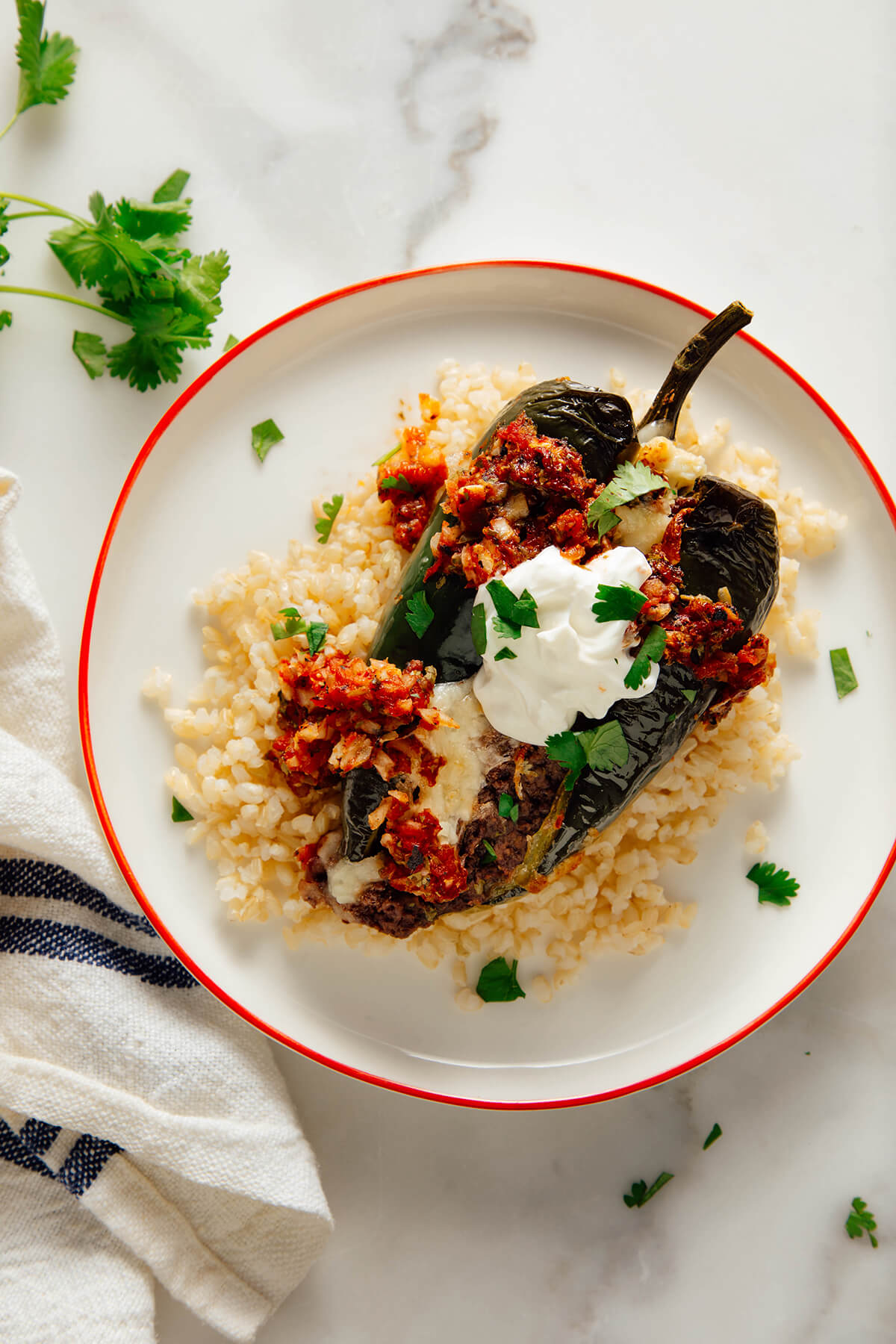 stuffed poblano peppers on plate